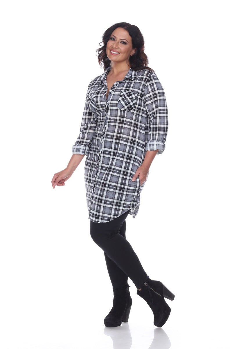  White Mark Plus Piper Stretchy Plaid Tunic - 2X - Bonton