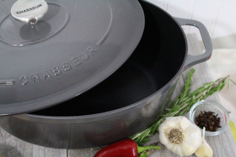 French Enameled Cast Iron Oval Dutch Oven, 6-Quart, Caviar Grey