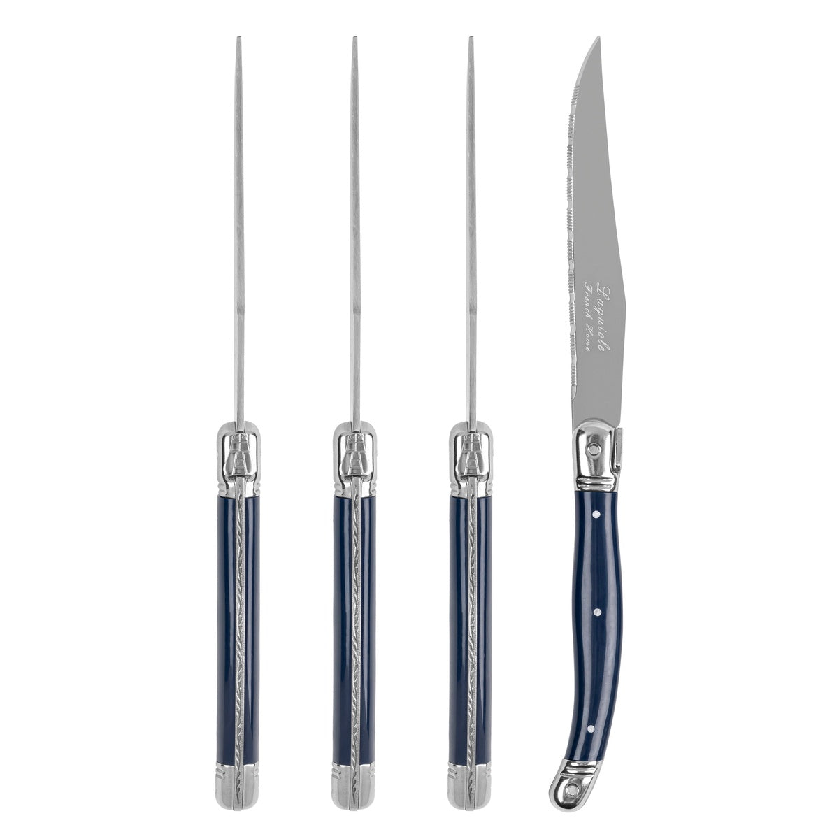  French Home Laguiole Connoisseur 4-Piece Steak Knife Set With Navy Handles - Default Title - Bonton