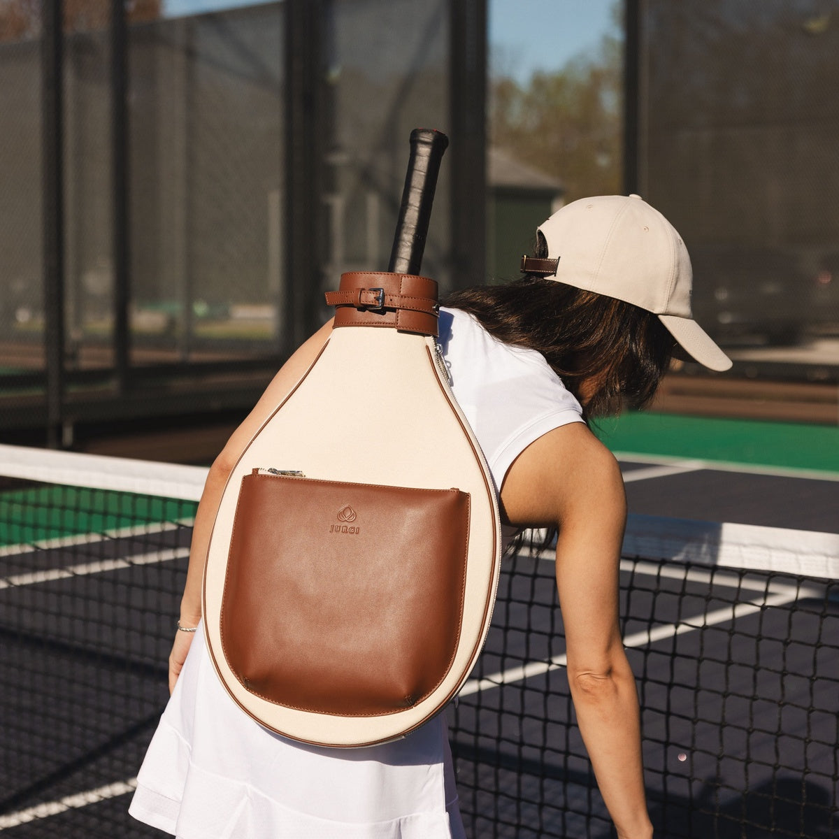  Jurgi Tennis Backpack - Beige Canvas & Leather - Beige - Bonton