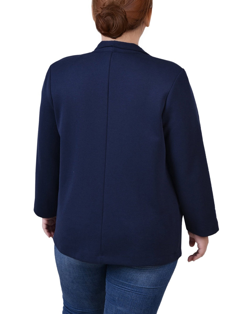  NY Collection Plus Size 3/4 Sleeve Ponte Jacket - Black - Bonton