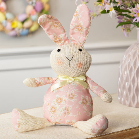 Floral Easter Bunny Rabbit Spring Figure - 17" - Pink and Cream