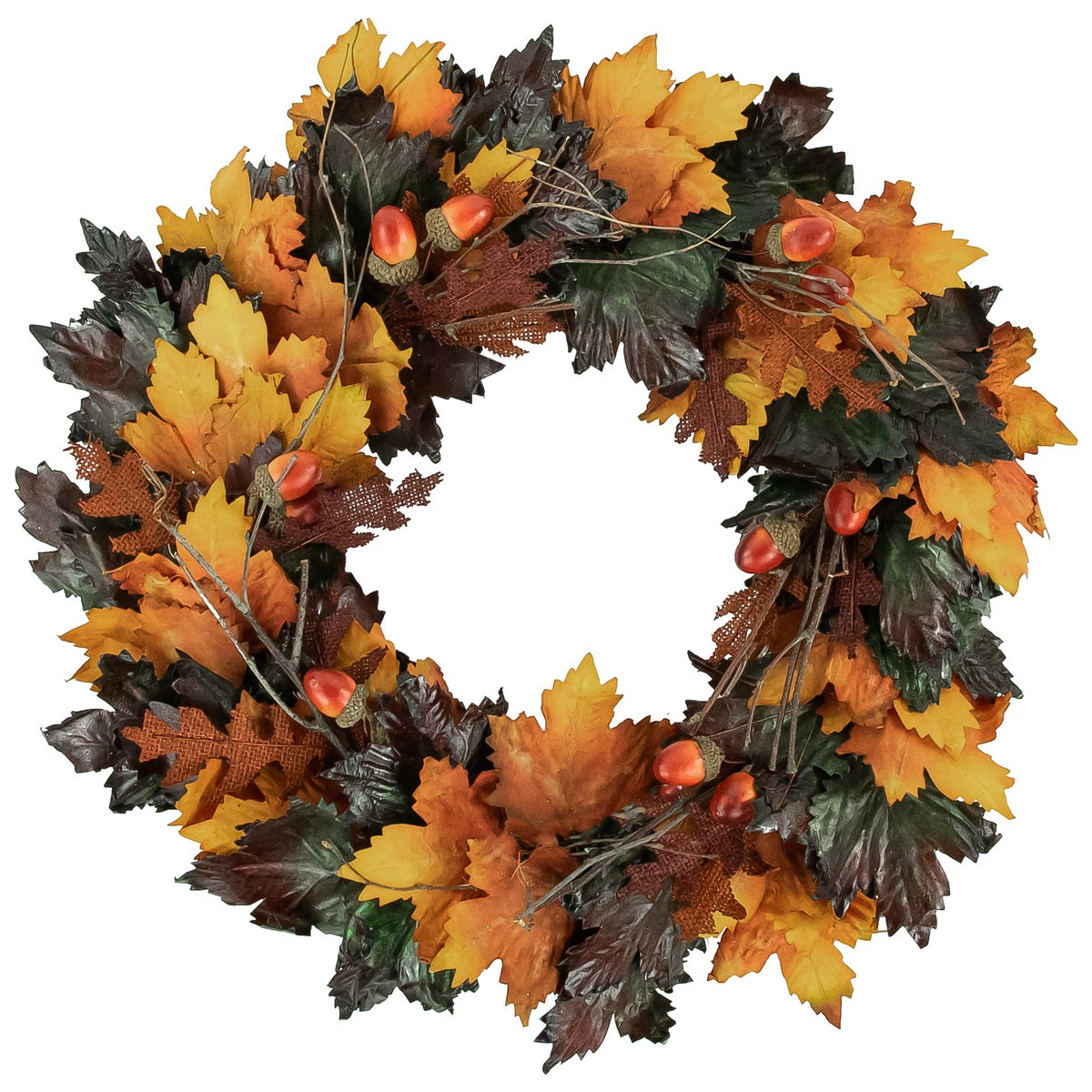  Northlight Brown and Green Autumn Harvest Artificial Leaves Wreath - 20 Inch  Unlit - Default Title - Bonton