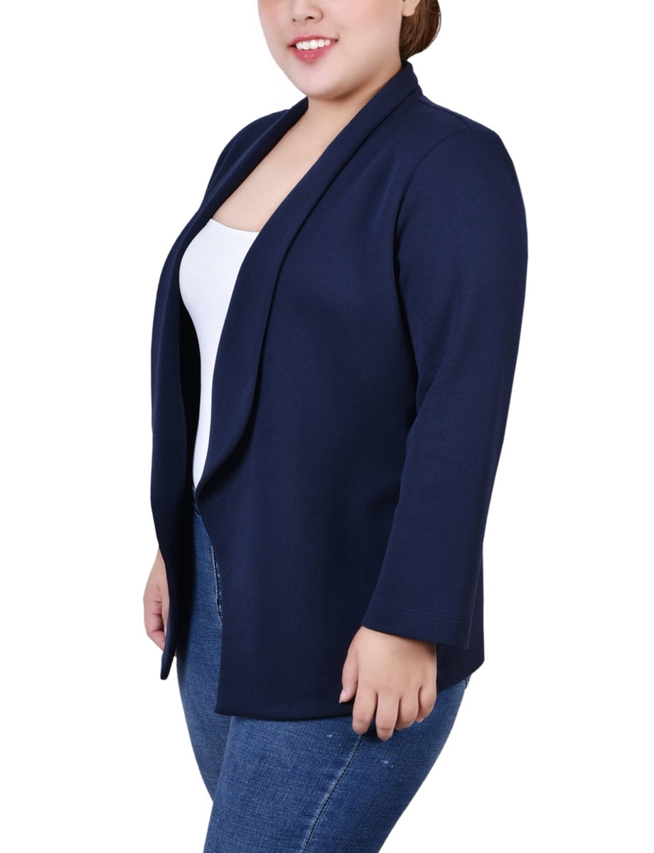  NY Collection Plus Size 3/4 Sleeve Ponte Jacket - Black - Bonton