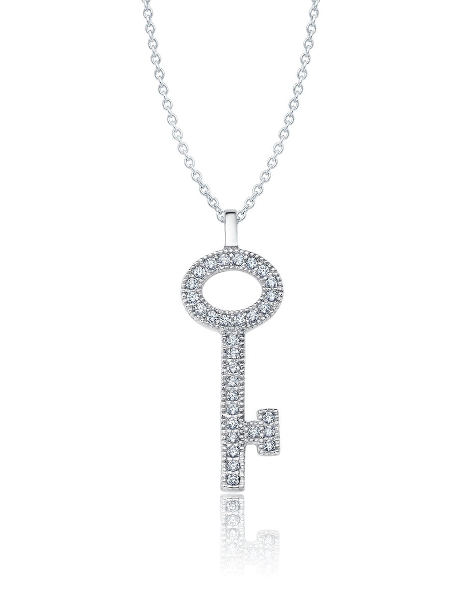  CRISLU Pave Key Necklace Finished in Pure Platinum Sale - Pure Platinum - Bonton