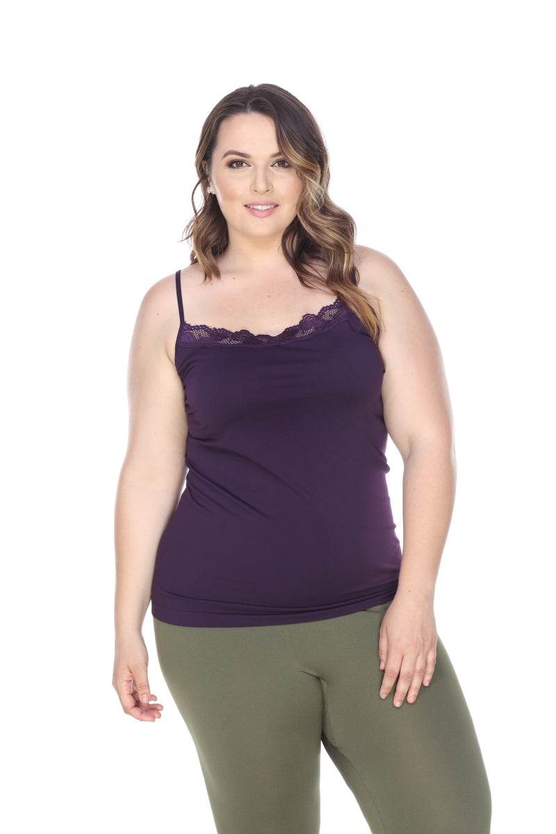  White Mark Plus Size Lace Trim Tank Top - One Size - Bonton