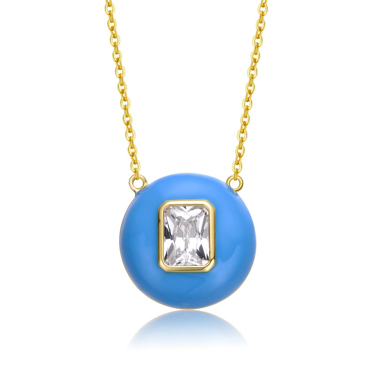  GigiGirl Teens 14k Gold Plated With Cubic Zirconia Radiant Solitaire Blue Enamel Small Round Pendant Necklace - Clear+Green - Bonton