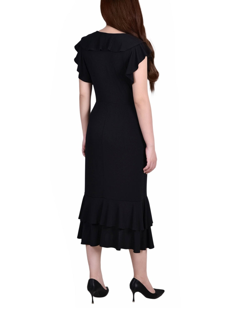  NY Collection Short Flutter Sleeve Ruffle Neck Dress - Black - Bonton