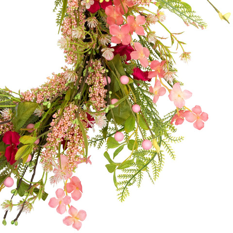 Rock Purslane Mixed Foliage and Berries Twig Wreath - 21" - Pink and Magenta