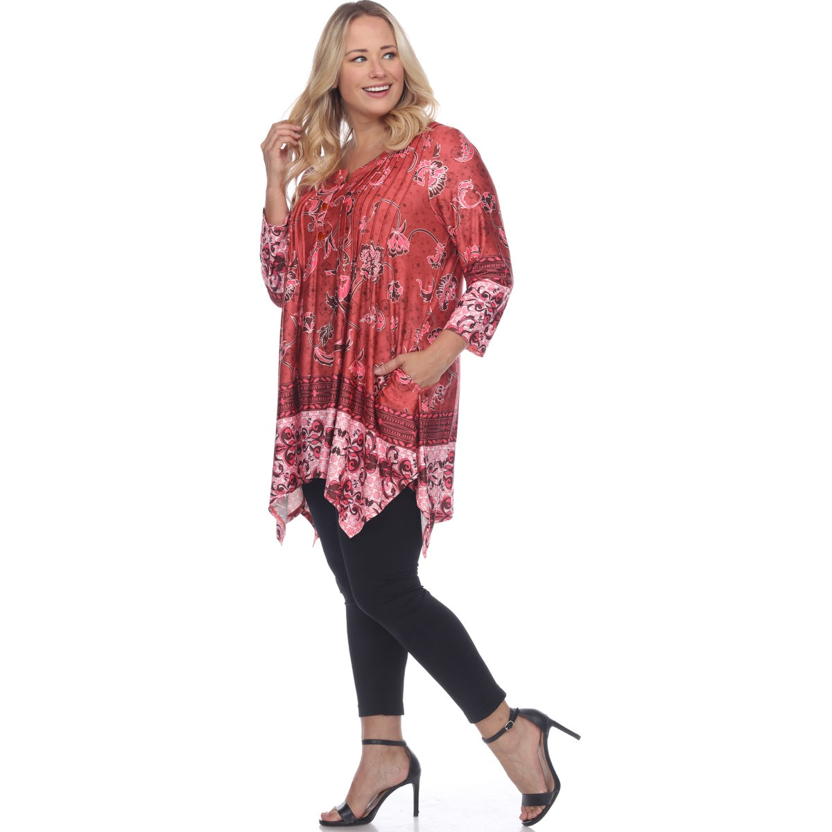  White Mark Plus Size Victorian Print Tunic Top With Pockets - 2X - Bonton