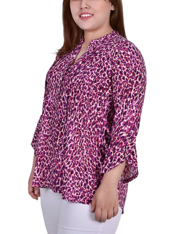 Plus Size 3/4 Sleeve Overlapped Bell Sleeve Y Neck Top