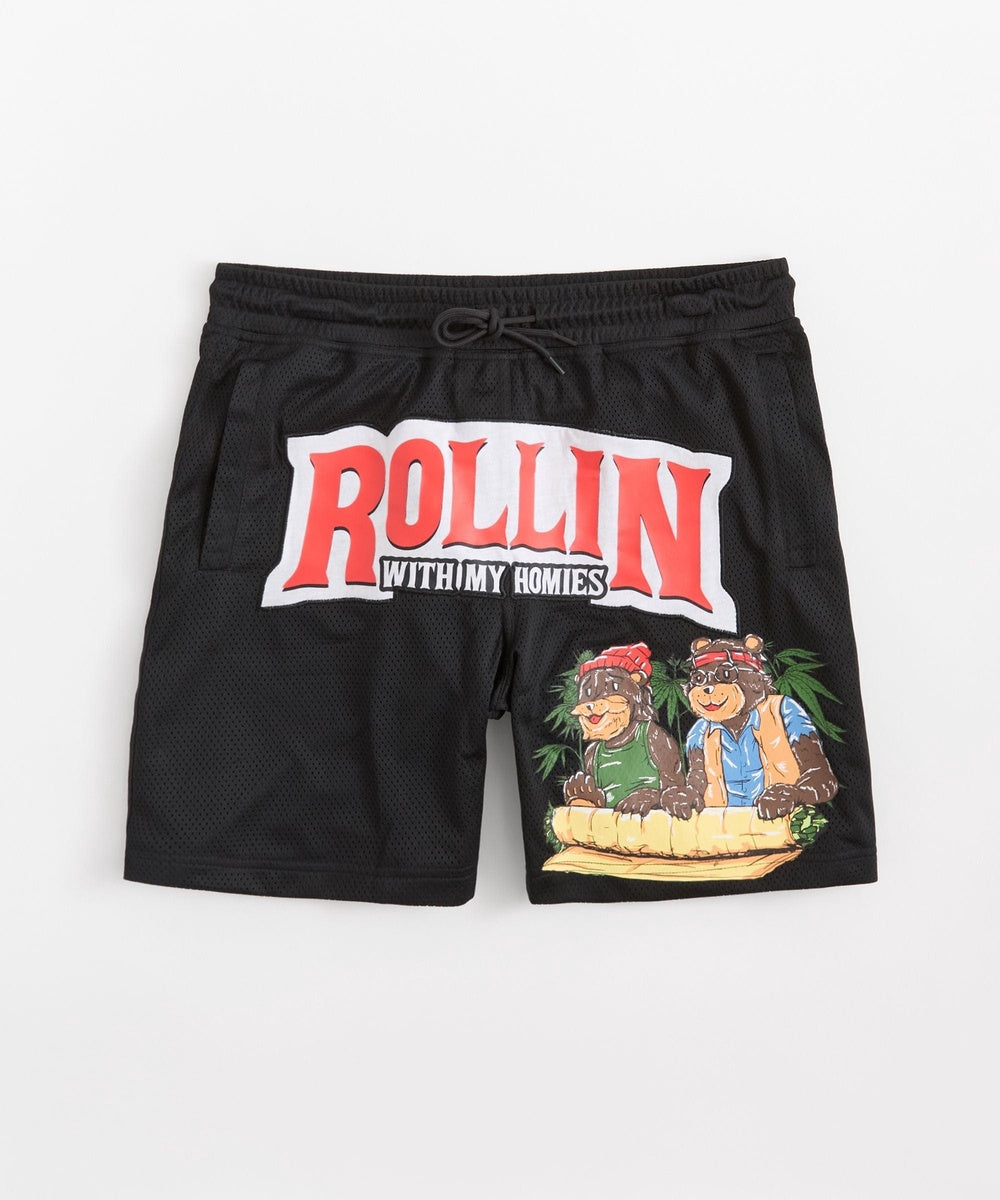  Reason Clothing Cheech & Chong Rollin Homies Mesh Short - Black - BLACK - Bonton