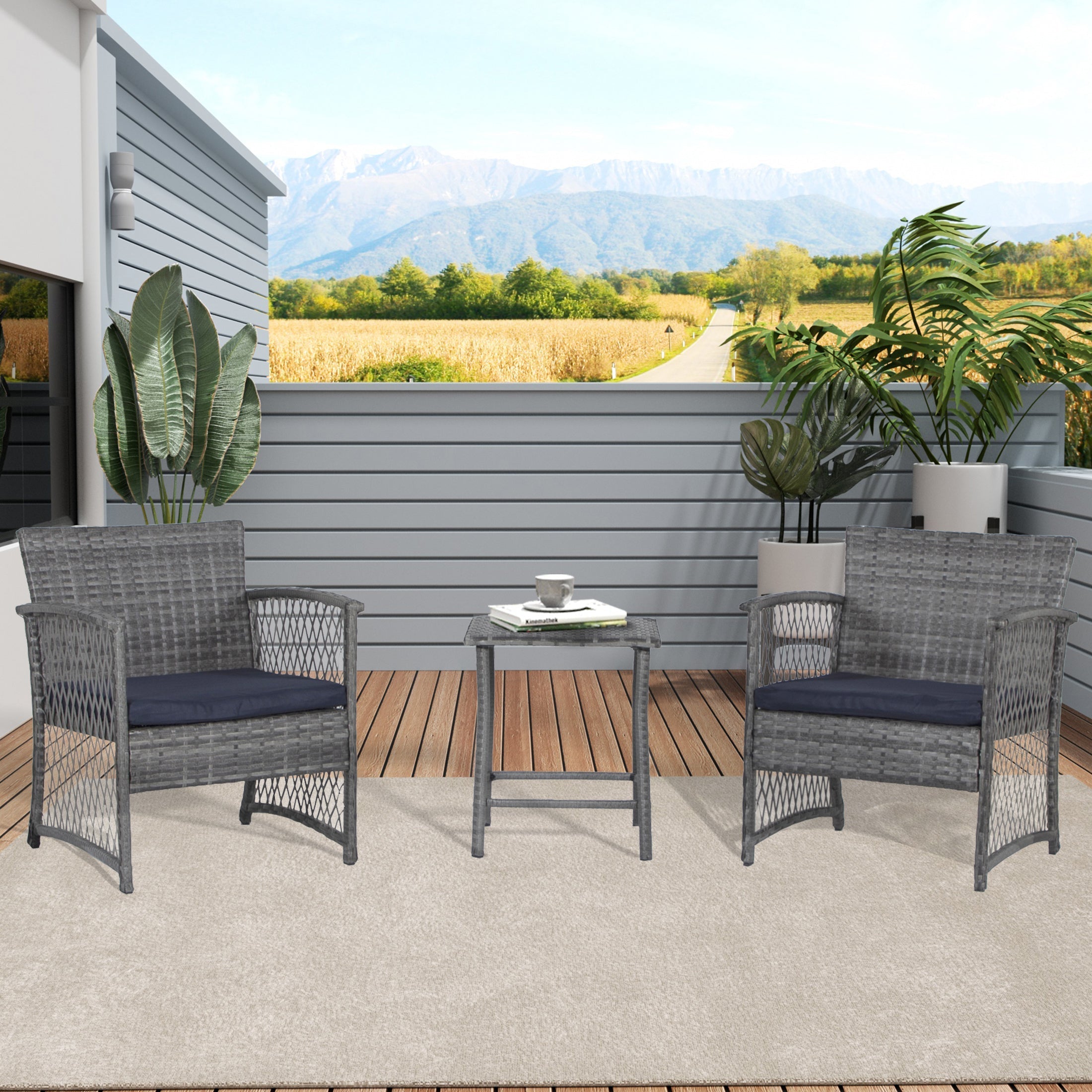  Westin Furniture 3-Piece Outdoor Patio Seating Conversation Set - Coffee/Beige - Bonton