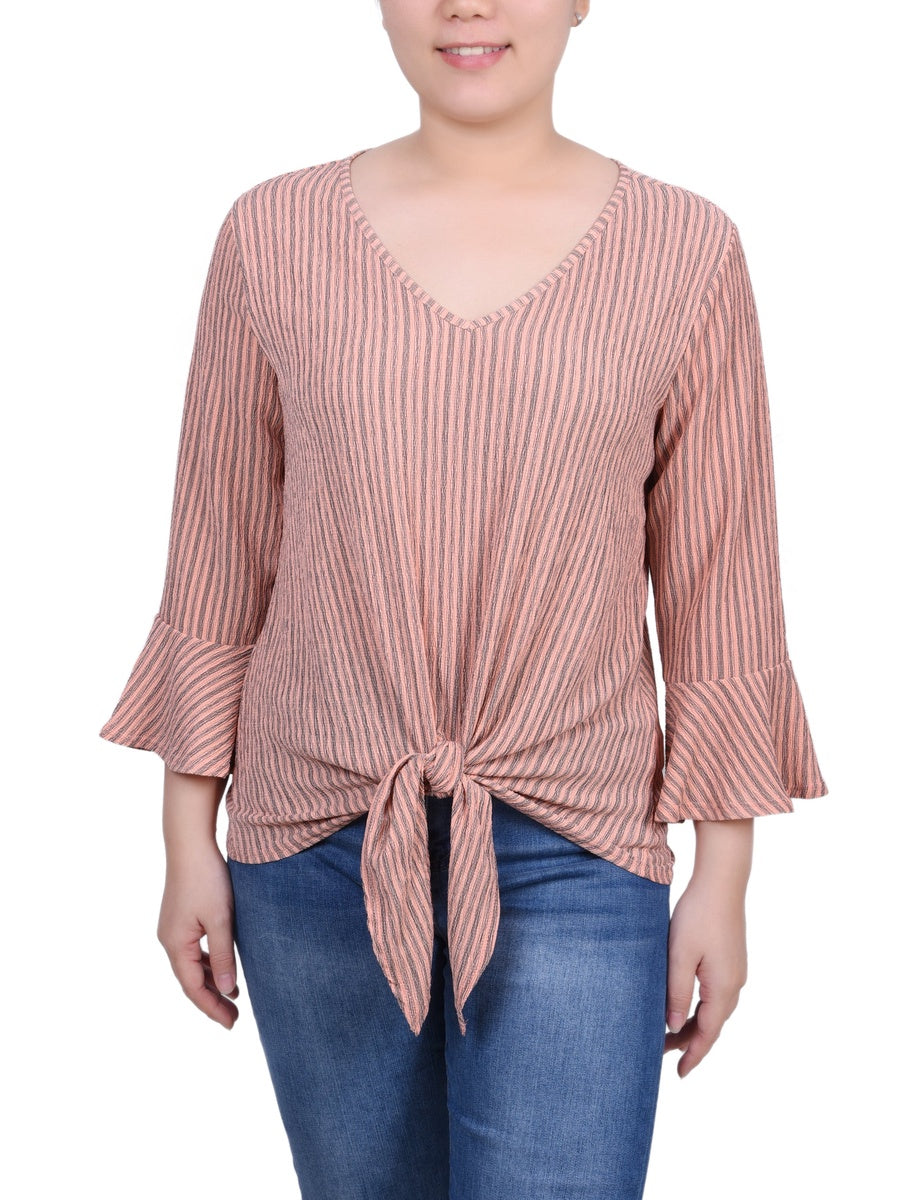 NY Collection Petite 3/4 Bell Sleeve Textured Knit Top - Avocado - Bonton