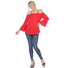 Women's Cold Shoulder Ruffle Sleeve Top