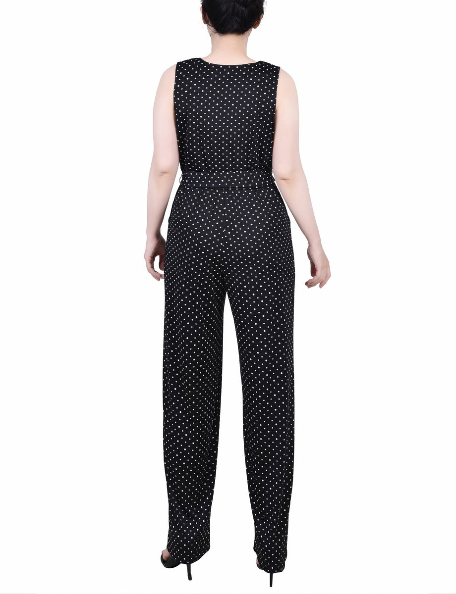  NY Collection Petite Sleeveless Belted Jumpsuit - Night Icemoon - Bonton