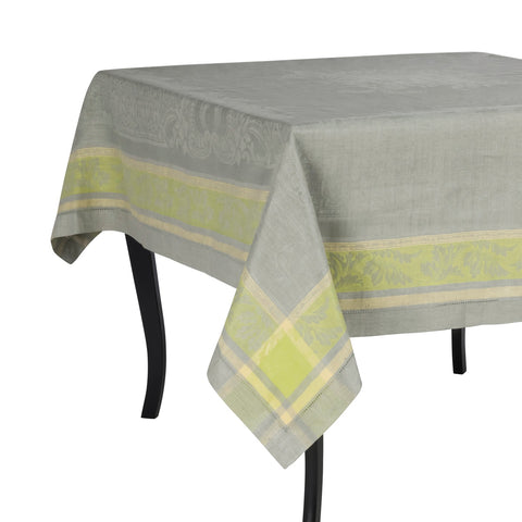 Arboretum 71" X 71"  Linen Tablecloth -  Grey and Chartreuse