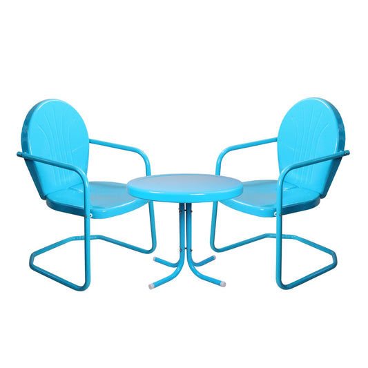 3-Piece Retro Metal Tulip Chairs and Side Table Outdoor Set  Sky Blue