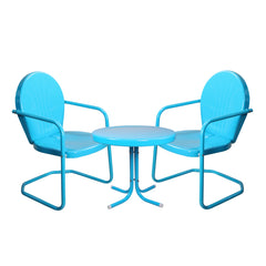 3-Piece Retro Metal Tulip Chairs and Side Table Outdoor Set  Sky Blue