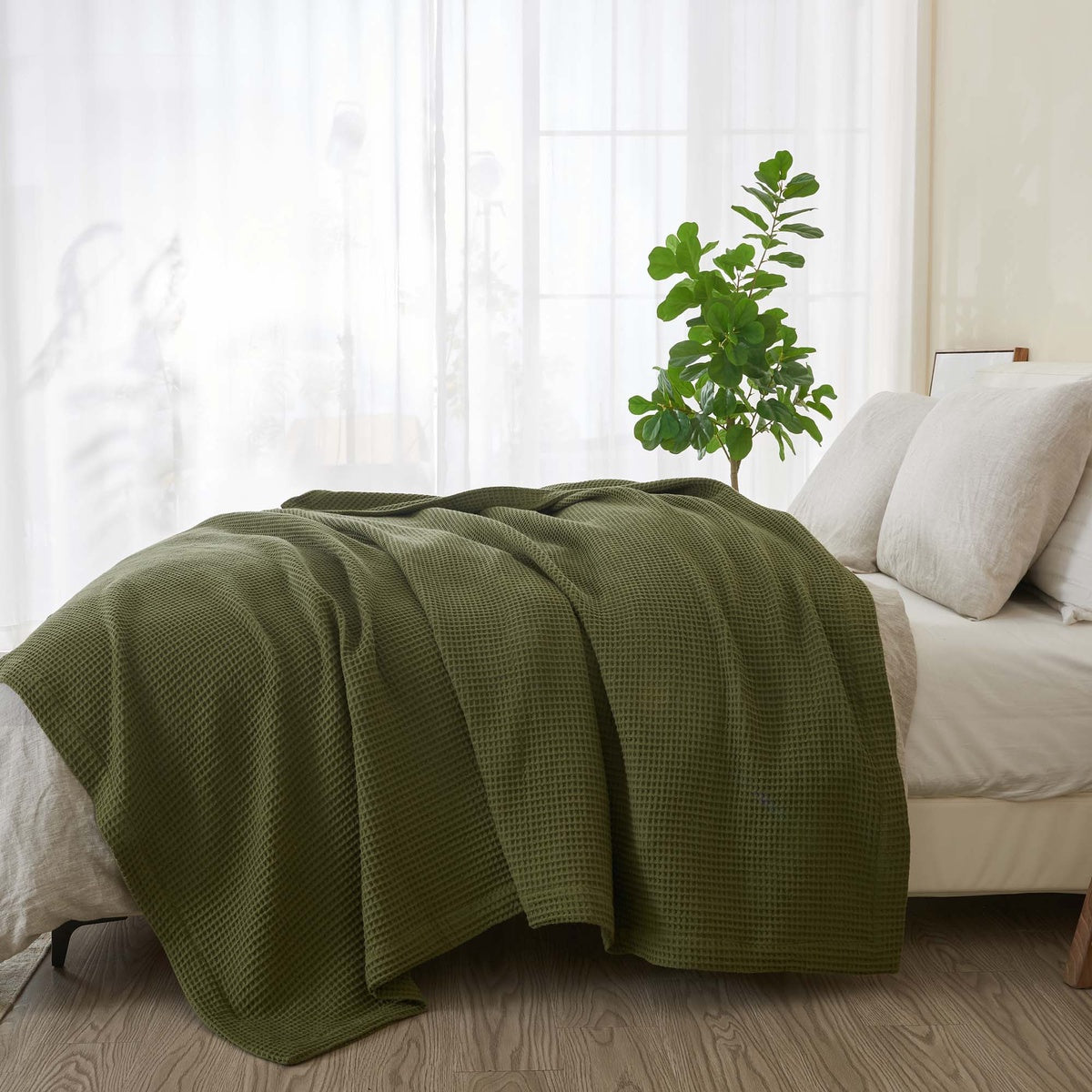  Patina Vie Maison Patina Vie Maison 100% Cotton All-Season Waffle Weave Knit Throw Blanket - Full / Queen - Bonton