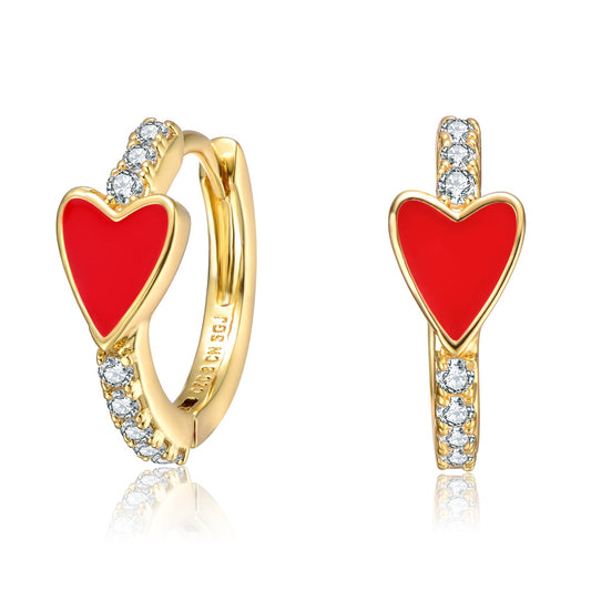 Kids 14k Gold Plated With Cubic Zirconia & Colored Enamel Slim Hoop Earrings