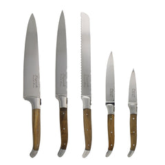 Laguiole Connoisseur Olivewood 5 Piece Kitchen Knife Set Plus Magnetic Display