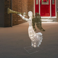 48" LED Lighted Gold and Silver Trumpeting Angel Outdoor Christmas Outdoor Decoration