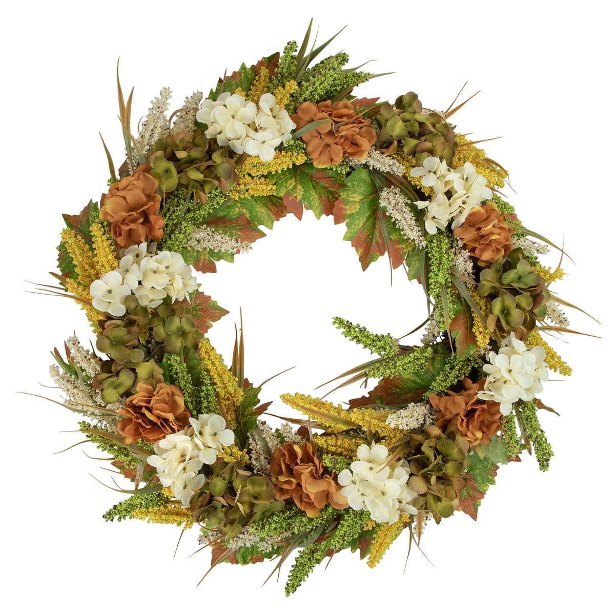  Northlight White and Orange Hydrangea Artificial Fall Harvest Twig Wreath  28-Inch  Unlit - Default Title - Bonton