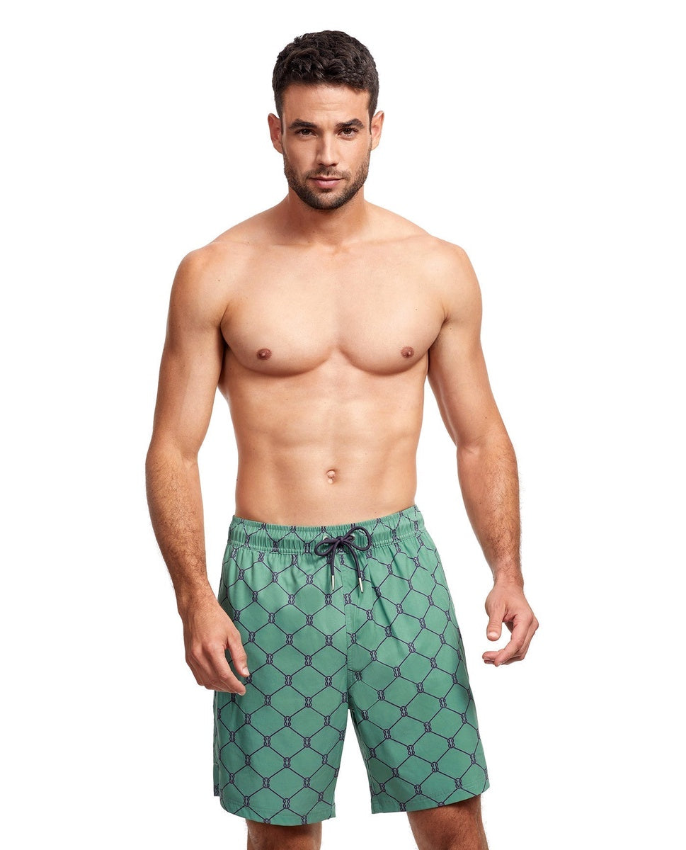  Gottex Men 7-Inch Swim Trunks - GOTTEX MEN GREEN AND NAVY DIAMOND - Bonton