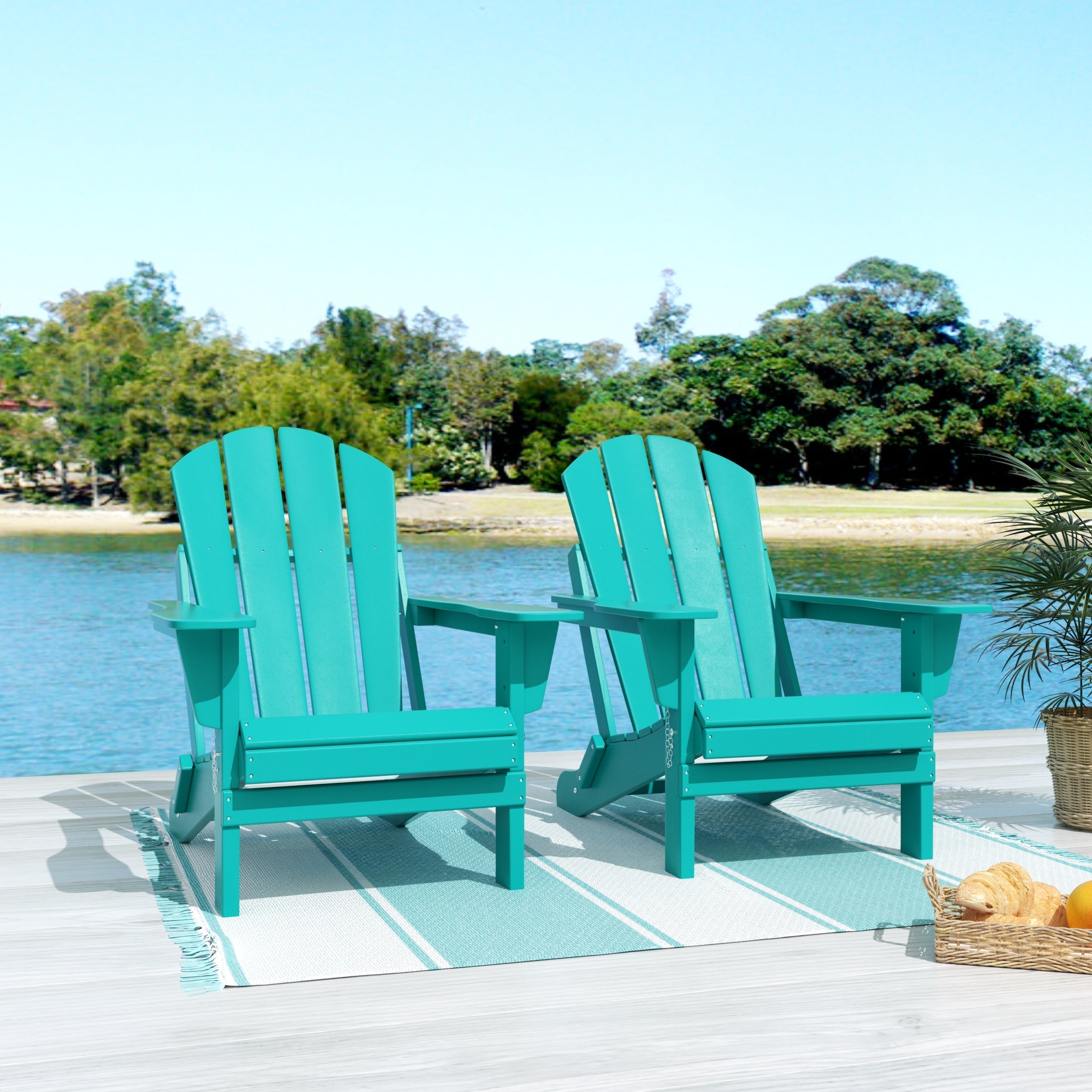  Westin Furniture Outdoor Folding Adirondack Chair, Set of 2 - Navy Blue - Bonton