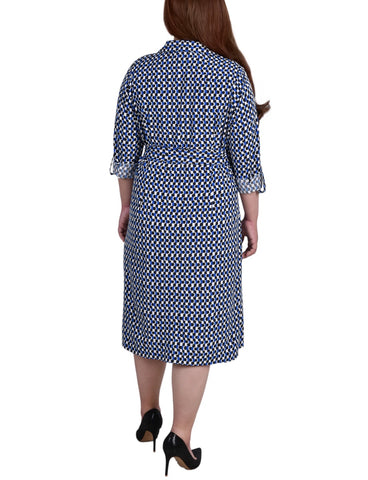 Plus Size Long Sleeve Roll Tab Shirtdress