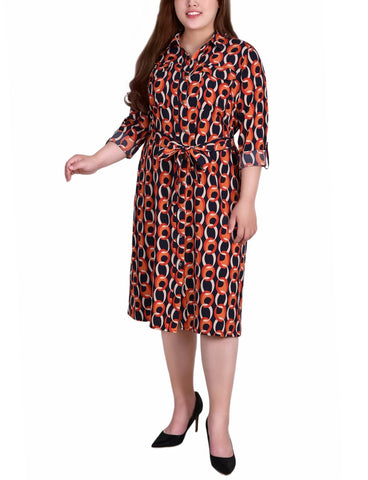 Plus Size Long Sleeve Roll Tab Shirtdress