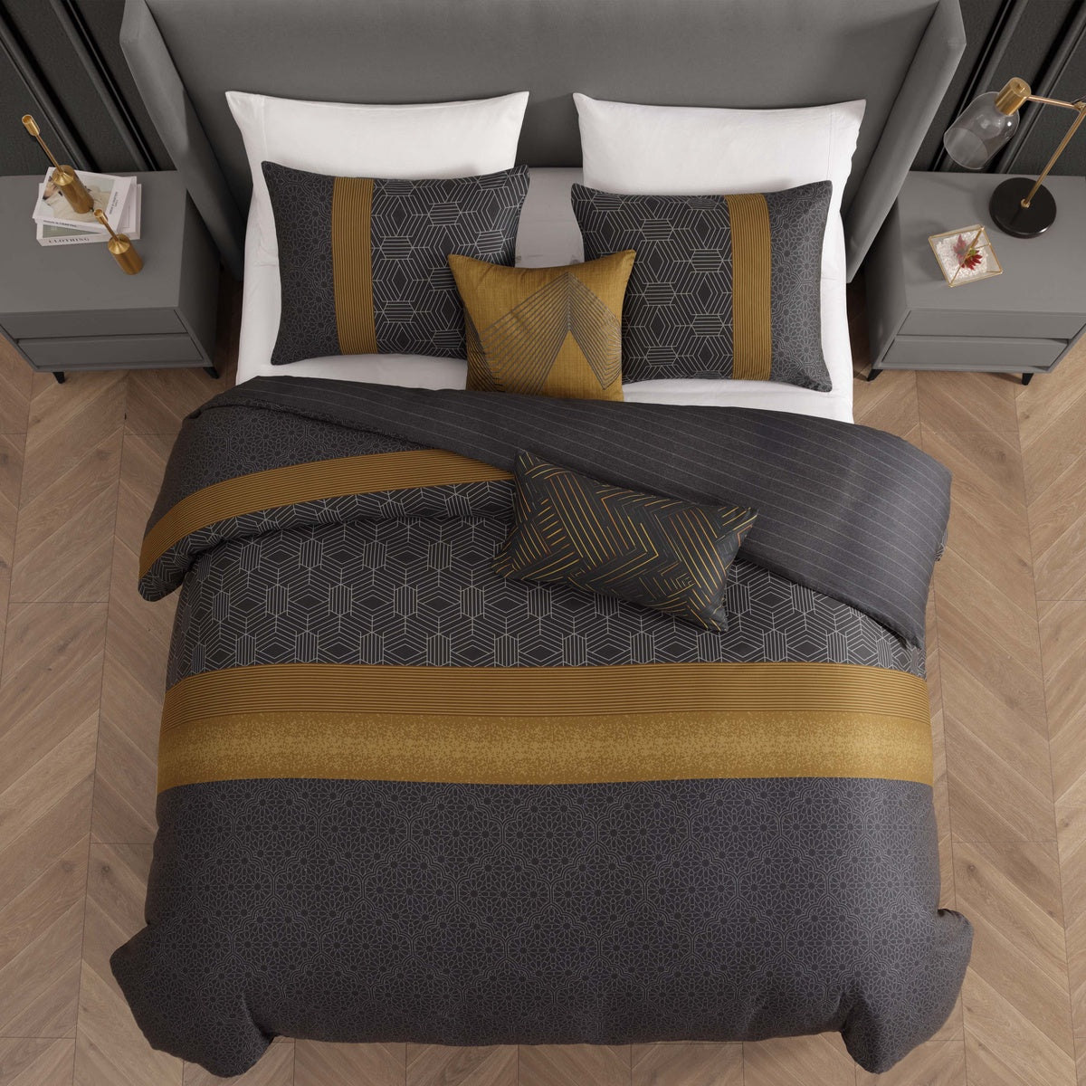  Bebejan Bebejan Golden Hex 5 Piece Reversible Comforter Set - QUEEN - Bonton