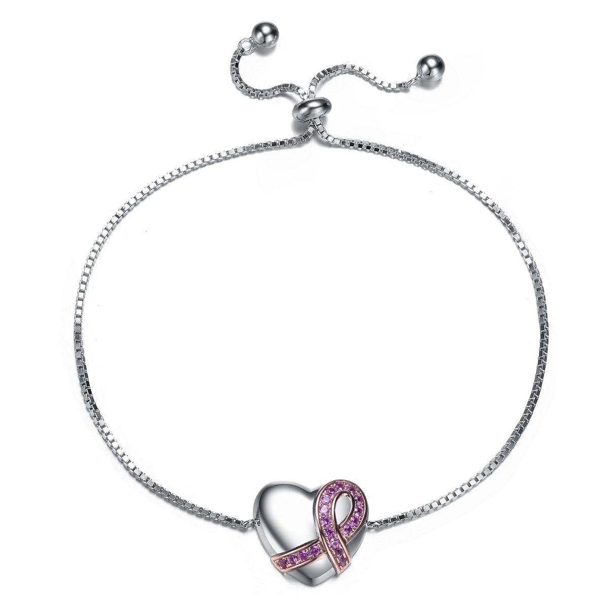  Rachel Glauber Teens/Young Adults White Gold Plated With Infinity Ribbon on Heart Adjustable Bracelet - Default Title - Bonton