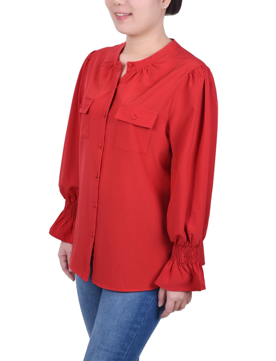  NY Collection Long Sleeve Y Neck Blouse - Golden Glow - Bonton
