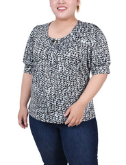 Plus Size Short Sleeve Balloon Sleeve Top With Hardware