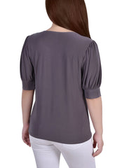 Short Sleeve Balloon Sleeve Top With Hardware