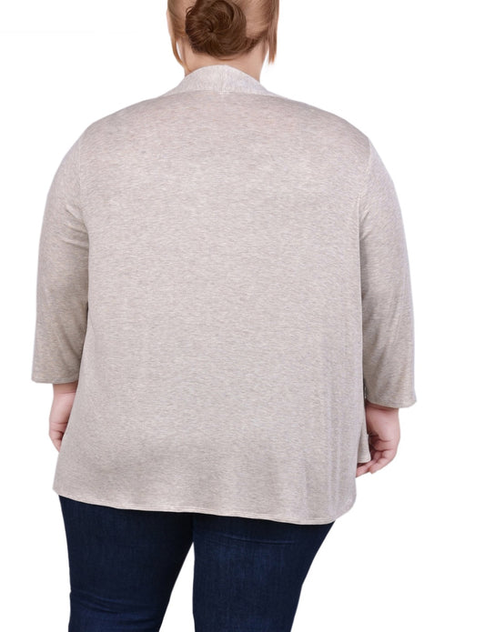 Plus Size Solid 3/4 Sleeve Cardigan