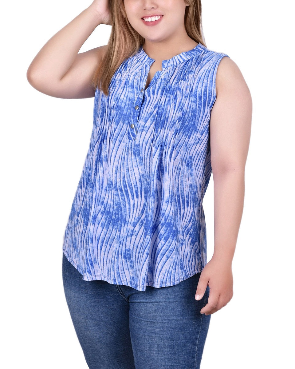  NY Collection Plus Size Sleeveless Jacquard Y Neck Top - Fuschia Swirlbreeze - Bonton