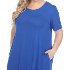 Plus Size Short Sleeve Pocket Swing Midi Dress