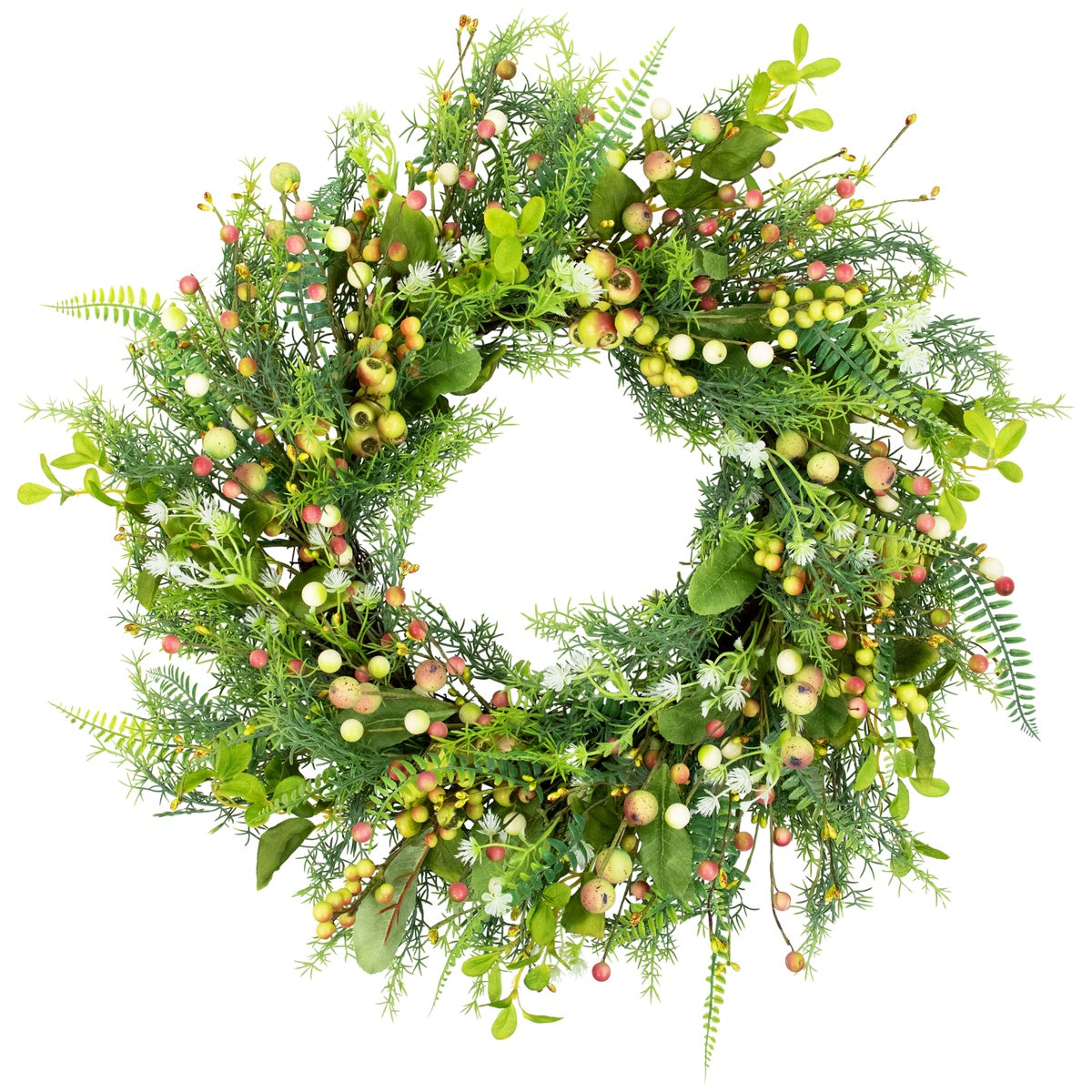  Northlight Berry and Crabapple Fern Foliage Spring Wreath - 22