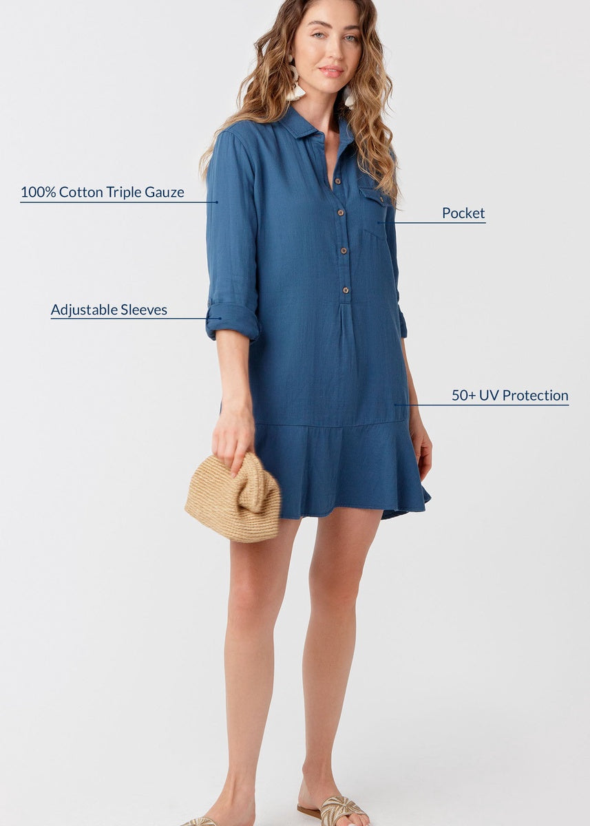 Cabana Life Harbor Gauze Button Front Shirt Dress - XS - Bonton