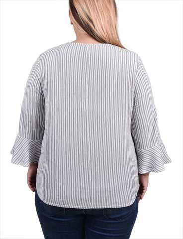 Plus Size 3/4 Bell Sleeve Textured Knit Top