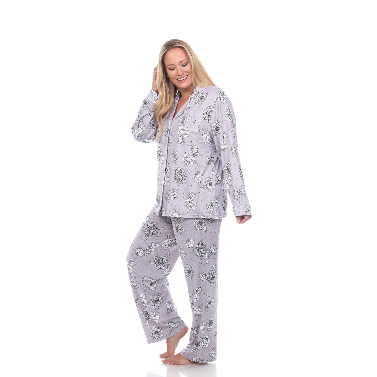  White Mark Plus Size Long Sleeve Floral Pajama Set - 3X - Bonton