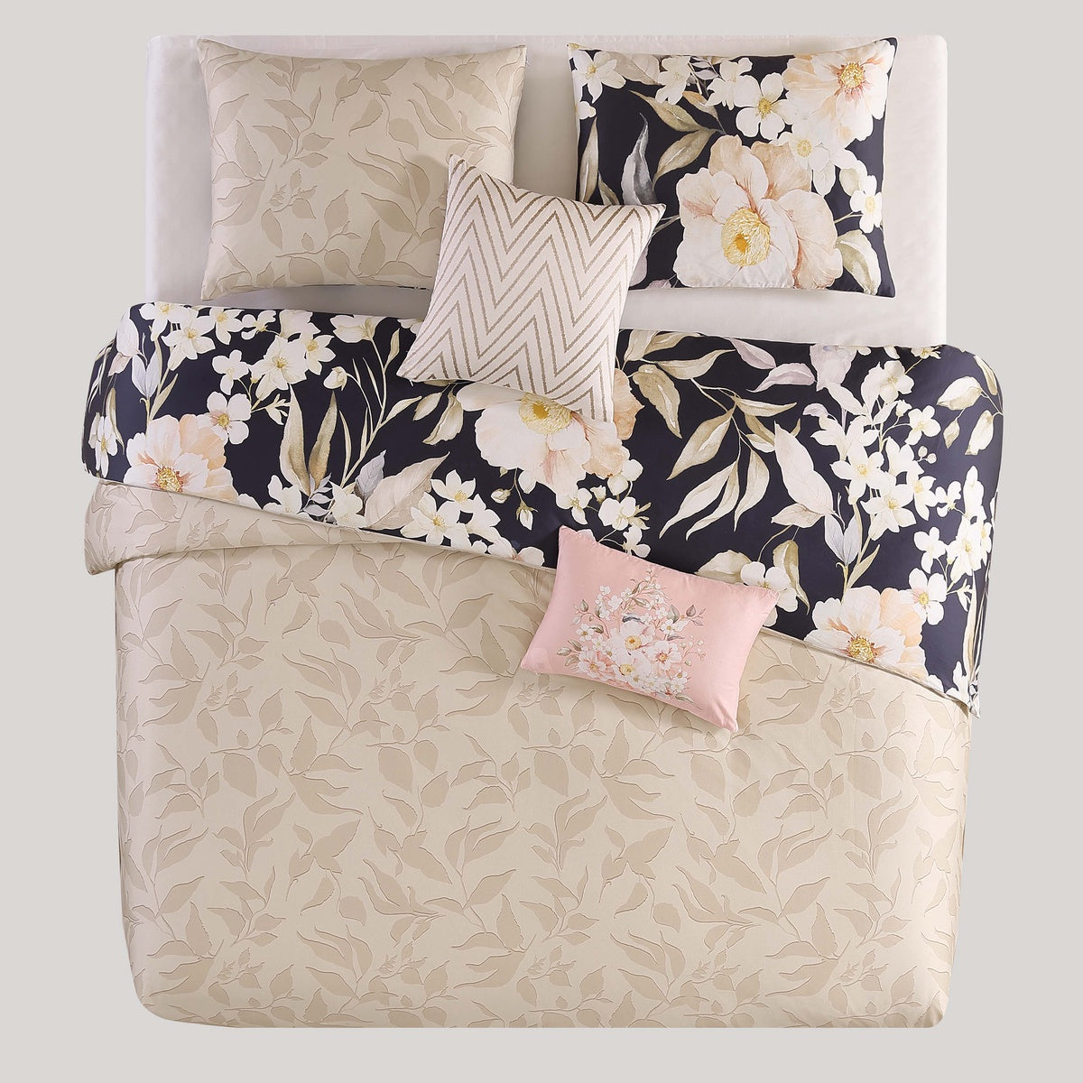  Bebejan Blossom Haven 100% Cotton 5-Piece Reversible Comforter Set - QUEEN - Bonton