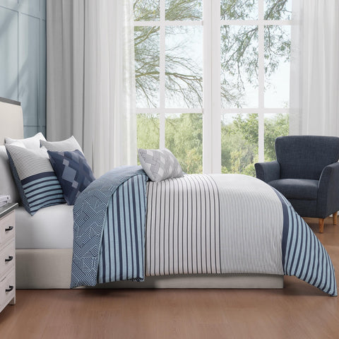 Bebejan Blue Geo Lines 5 Piece Reversible Comforter Set