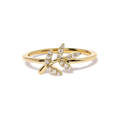 10K Yellow Gold 1/10 Cttw Diamond Leaf and Branch Ring (H-I Color, I1-I2 Clarity) - Ring Size 6