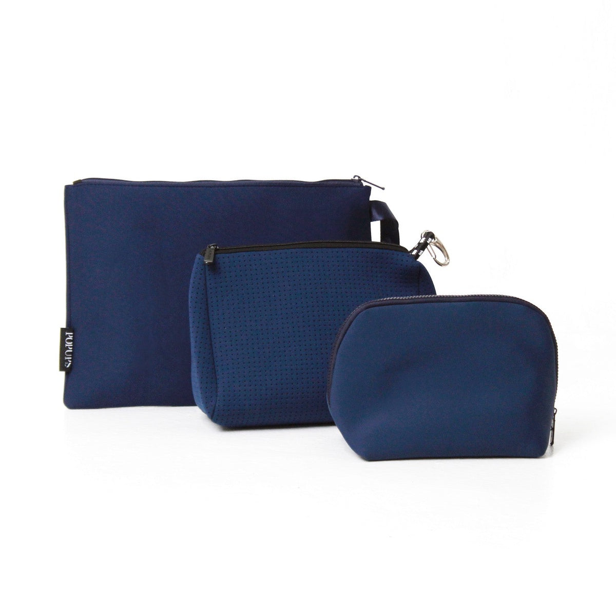  Pop Ups Brand Deep Blue Set: Oversized Wristlet Pouch + Essential Pouch + Makeup Pouch Set - Default Title - Bonton