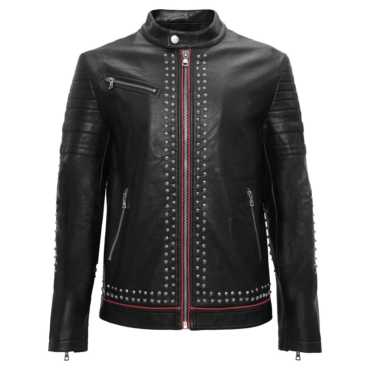 Barocco Urban Glimmer PU Leather Moto Jacket BLACK - BLACK - Bonton