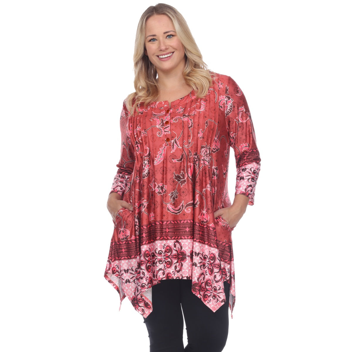  White Mark Plus Size Victorian Print Tunic Top With Pockets - 2X - Bonton